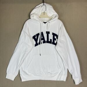 YALE University Hoodie Mens L White‎ Embroidered Logo Regular Fit Pullover Sweat